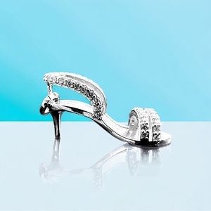 Sterling Silver 925 3-D High Heel Shoe with CZ Charm Pendant 1.08”